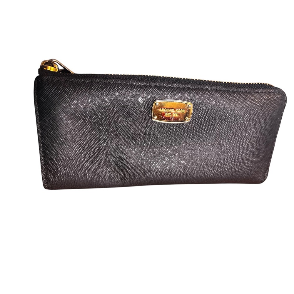 Michael Kors Wallet Clutch Zip Around Continental Black Smooth‎ Leather Urban